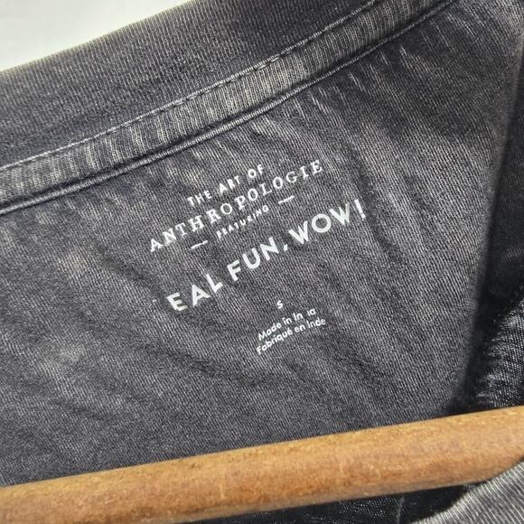 Anthropologie T Shirt Womens Small Gray Burn Out May All Plants Be Free Cuffed - Picture 3 of 9